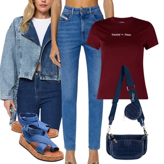 outfit mit Ženske 7/8 Kavbojke/Gležnarji/Športni čevlji/Odrezane Kavbojke/Kavbojka z Nizkim Pasom/Regular Fit Kavbojke/Usnjena Jakna/Ozke Kavbojke/Kavbojke na Poteg/Ravne Kavbojke/Usnjene Čevlje/Zožene Kavbojke Diesel "poletni videz"