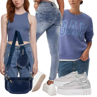 outfit mit Siva/Modra/Svetlo modra Bluzon/Box jakna/Slip-on jakna/Vintage Jakna/Jakna iz Flisa/Trenerska jakna GAP "poletni videz"