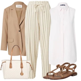 outfit mit Bež/Khaki Hlača za Plažo/Spalna Hlača/Tradicionalna Hlača/Paperbag Hlača/Hlače iz muslina "poletni videz za elegantne ženske"