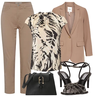 outfit mit Bež/Khaki Hlača velika velikost/Hlače Brax "poletni videz za elegantne ženske"