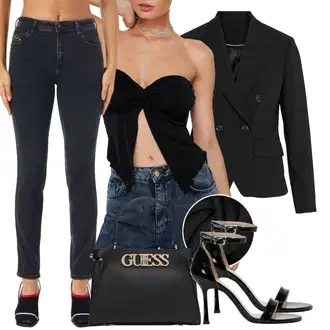 outfit mit Ženske 7/8 Kavbojke/Gležnarji/Športni čevlji/Kavbojka z Nizkim Pasom/Regular Fit Kavbojke/Usnjena Jakna/Ozke Kavbojke/Ravne Kavbojke/Usnjene Čevlje/Zožene Kavbojke Diesel "poletni videz za elegantne ženske"