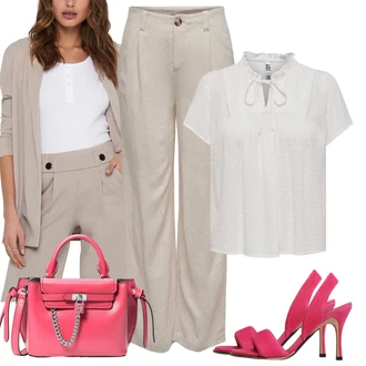 outfit mit Siva/Svetlo siva/Srebrna/Bela Čipkasta srajca/Slap-izrez majica/Musselin srajca/Srajca s kratkimi rokavi/Pletena majica/Srajčna Bluza JdY "poletni videz za elegantne ženske"