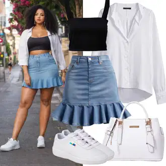 outfit mit Rjava/Zelena/Modra Denim Krilo/Mini Krilo/Vintage Denim Krilo g star "Poletni zabavni outfit za polne"
