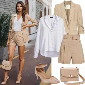 Outfit sa Kaki/Bež/Smeđa Poslovno Odijelo perso "Poslovna odjeća kratke hlače"