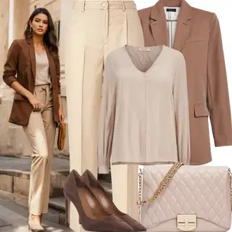 Outfit sa Tamnosmeđa/Smeđa Oversize Sako/Sako Jakna/Kožna Jakna za Muškarce/Kožna Jakna za muškarce/Elegantni Sako/Boyfriend Sako/Kožna Jakna/Pleteni Sako Pieces "Poslovna odjeća Proljeće"