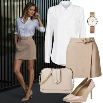 Outfit sa Bež/Smeđa Koktel Suknja/pencil Suknja/MiniSuknja Iz 70-ih/Uredska Suknja/Suknja Do Koljena/Kožna Suknja/Suknja Na Vezanje/Moderne Suknja/Mini Suknja/Kordasta Suknja orsay "Poslovni Izgled Ljeto"
