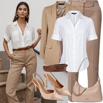 outfit mit Škrlatna/Zelena/Rjava/Bela Poslovna srajca/Srajca za prosti čas/Musselin srajca/Srajca z dolgim rokavom/Srajčna Bluza/Srajca s kratkimi rokavi DeFacto "Poslovni Stil Poletje"