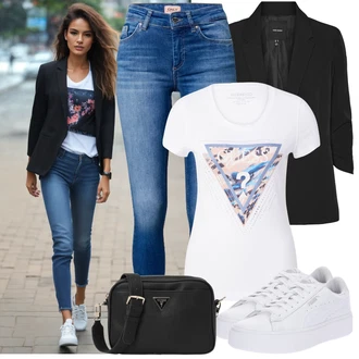 Duha Outfit s Bílá/Krémová/Fialová Tričko s krátkým rukávem/Košile s potiskem/Tričko s potiskem/Těhotenské tričko/Fancy tričko/Zavinovací Tričko Guess "Skvělý pro volný čas"
