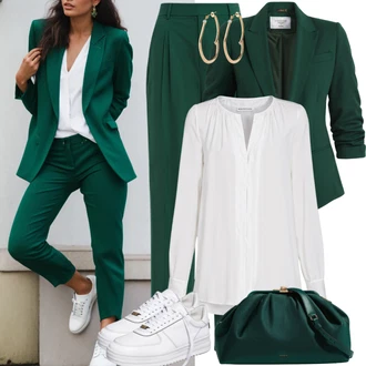 Outfit s Neonové barvy/Tyrkysový/Zelená/Světle Zelená Blejzrové Bund/Boyfriend Sako/Neformální Sako/Kožená bunda pro muže/Bavlněný Sako/Elegantní Sako/Oversize Sako/Krátké Sako/Kožená Pánská Bund WE Fashion "Profesionální kalhotový kostým"