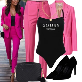 Elegantní Outfit s Růžová Plisovaná Kalhoty/Plisovaná kalhoty/Mrkvová Kalhoty/Kalhoty s nášivkou uprostřed/Obleková Kalhoty/Kalhoty s Vysokým Pasem/Mušelínové kalhoty/Kalhoty se Štěrbinou/Paperbag Kalhoty lindex "Růžový Obchodní Styl"Look: Emo, Business, Elegantní, Krásný, Kancelář, Old Money, Romantický, Univerzitní