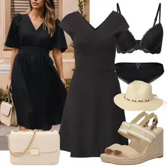 Outfit s Béžová/Bílá/Krémová/Žlutá Klobouk/Pokrývka hlavy About You "Výrazný letní vzhled"