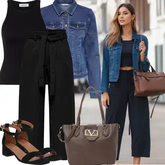 Outfit s Černá Široká Kalhoty Baggy Kalhoty/Tradiční Kalhoty/Culotte Kalhoty/3/4 Kalhoty/Mušelínové kalhoty/Paperbag Kalhoty JdY "Outfit na léto"