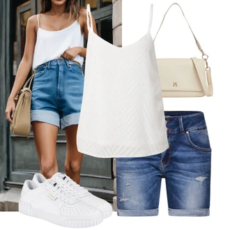 Zapínání na knoflíky Outfit s Růžová/Hnědá/Vícebarevný/Zelená Košile Bermuda/Pytlovitý Šortky/Džínový Šortky LTB "Letní volnočasový outfit"