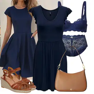 Outfit s Tmavě modrá Žerzejové Šaty/Tunikové šaty/Šaty Fit & Flare/Jednobarevné/Ležérní Šaty/Skater šaty/Pouzdrové Šaty/Šaty Do Áčka Only "Každodenní vzhled"