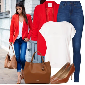 Outfit s Červená/Tmavě červená Oversize Sako/Boyfriend Sako/Dlouhý Sako/Teplákový blejzr/Kožená bunda pro muže Pieces "Každodenní vzhled"