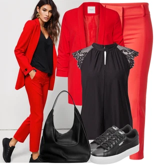 Outfit s Červená/Tmavě červená Oversize Sako/Boyfriend Sako/Dlouhý Sako/Teplákový blejzr/Kožená bunda pro muže Pieces "Lehký outfit"