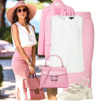 Outfit s Růžová Midi Sukně/Tužková sukně/Koktejlová Sukně/Pletená sukně/Elastická Sukně/Vázací Sukně/Sukně do Délky Lýtka GLAMOROUS "Letní outfity"