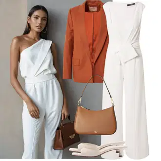 Krep Outfit s Bílá/Krémová/Khaki/Hnědá Nezařazené Vera Mont "Letní outfity"