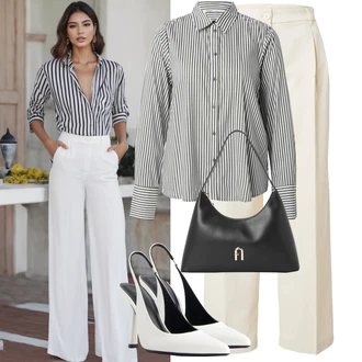 Outfit s Šedá/Bílá/Zelená Obchodní košile/Ležérní košile/Business košile Only "Letní vzhled pro módní ženy"