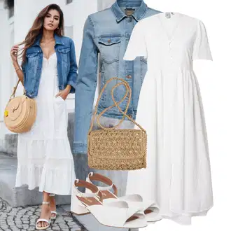 Folklor Outfit s Krémová/Bílá Košilové šaty/Občanské šaty/Bavlněné Šaty/Šaty na Konfirmaci/Francouzské šaty/Šaty S Kosticí/Mušelínové šaty yas "Letní vzhled pro módní ženy"