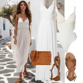 Outfit s Hnědá/Béžová Sandál S T Páskem/Vintage sandál/Páskový Sandál/Gladiátorská sandála/Římská sandála/Letní Bota About You "Letní outfity"