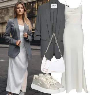 Outfit s Khaki/Šedá/Světle šedá/Stříbrný Teniska Kožené Tenisky/Teniska na platformě/Nízká Teniska/Úzká Teniska Calvin Klein "Letní outfity"