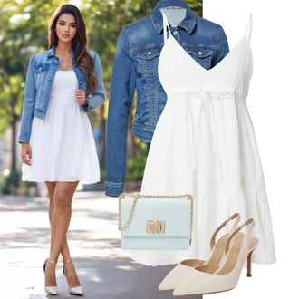 Výstřih na ramena Outfit s Bílá/Krémová Letní Šaty/Babydoll Šaty/Bavlněné Šaty/Šaty s Kapsou/Mušelínové šaty/Šaty Na Ramínko monki "Letní oblečení"