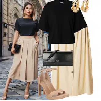 Outfit s Černá Tričko s krátkým rukávem/Tričko nadměrné velikosti/Zkrácený Top & Other Stories "Letní vzhled pro módní ženy"