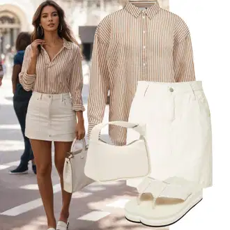 Džínovina Outfit s Khaki/Bílá 70tá Léta Minisukně/90tá Léta Sukně/Sukně Pro Vysokou Školu/Manšestrová sukně/Džínová Sukně/Krátká Sukně/Moderní Sukně/Sukně Pro Školní Uniformu/Unisex Sukně Calvin Klein "Outfit na léto"