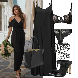 Outfit s Černá/Šedá Mušelínové šaty/Maxi Šaty/Šaty s výstřihem/Šaty na tenké ramínko/Šaty Na Ramínko/Podvazkové šaty/Šaty s Rozparkem/Dlouhé saténové šaty/Nadměrná velikost šatů JdY "Letní outfity"