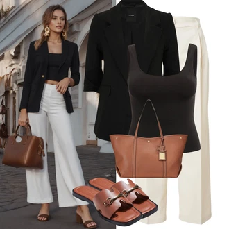Nadrozměrné Outfit s Černá/Šedá Blejzrové Bund/Boyfriend Sako/Kožená bunda pro muže/Bavlněný Sako/Dlouhý Sako/Oversize Sako/Krátké Sako/Kožená Pánská Bund/Smokingové sako/Kožená bunda Vero Moda Petite "Outfit na léto"Look: Business, Elegantní, Cool, Kancelář, Old Money, Nadrozměrné, Klasické