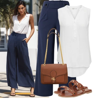 Zapínání na knoflíky Outfit s Šedá/Bílá/Krémová Halenka a Tunika Tunika Only "Letní vzhled pro módní ženy"