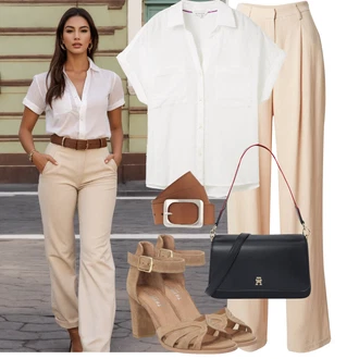 Zapínání na knoflíky Outfit s Bílá/Krémová Halenka a Tunika/Halenka Móda Pro Plnoštíhlou Tom Tailor "Letní vzhled pro módní ženy"