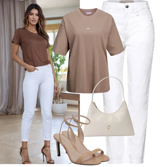 Vysoké Podpatky Outfit s Béžová/Hnědá Calvin Klein "Letní outfity"