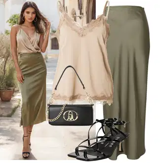 Outfit s Černá/Bílá/Hnědá/Oranžová Bota Sandál Na Podpatku/Sandál s podpatkem/Sandály na hřídeli/Lodička S Páskem/Páskový Sandál/Přezková Bota Guess "Outfit na léto"