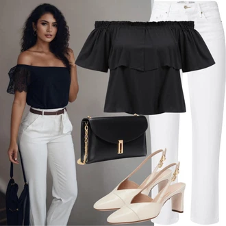 Outfit s Krémová/Bílá Mom Jean/Dad Džíny/Dámské Džíny s Délkou 7/8/Rovná Džína/Formální Košile/Džíny Volného Střihu/Sportovní boty/Džíny Regular Fit/Džíny s Rozparkem/Zkrácené Džíny Mango "Sexy Top Leto"