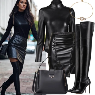 Outfit s Bílá/Černá Kožená Kozačka nad Koleno/Kozačka nad Kolena/Dlouhá Kozačka/Kozačka po Kolena/Kozačka Na Podpatku Katy Perry "Sexy Zimní Outfit"