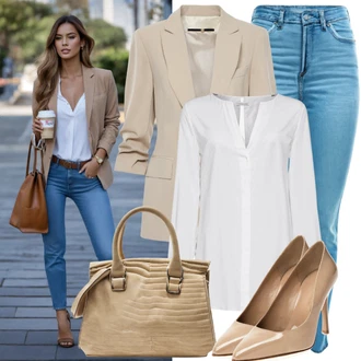 Outfit s Béžová/Khaki Oversize Sako/Elegantní Sako/Kožená bunda pro muže/Kožená Pánská Bund/Boyfriend Sako/Bavlněný Sako/Dlouhý Sako inwear "Šikovný Casual Outfit"