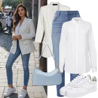 Zakopčaj dolje Outfit sa Krem/Bijela Majica Poslovna košulja/Poslovna košulja/Košulja s Bluzom/Košulja koja se ne pegla MOS MOSH "Sneaker Business-look"
