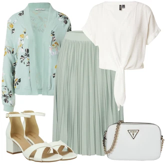 Výstřih na ramena Outfit s Hnědá/Bílá/Khaki/Černá/Růžová/Krémová Halenka Halenkové Body/Halenkový Top/Halenka s Mašlí/Crash blůza/Kožená bunda pro muže/Otevřená Halenka/Halenka s Krátkým Rukávem/Sportovní Halenka/Zavazovací Halenka/Zavinování Halenka VERO MODA "Plážový outfit"