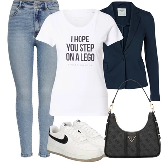 Air Force 1 Outfit s Modrá/Bílá/Černá Kožené tenisky/Nízká Teniska/Skate Bota/Vintage teniska Nike Sportswear "Plážový outfit"