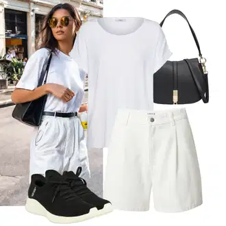 Outfity pro léto Krátká s Bílá/Béžová/Khaki Plážová Kalhoty/Bavlněná Kalhoty/Culotte Kalhoty/Mušelínové Kalhoty/Kalhoty se Štěrbinou/Kalhoty s dírou/Navlékací Kalhoty/Twillová Kalhoty Edited "Letní volnočasový outfit"