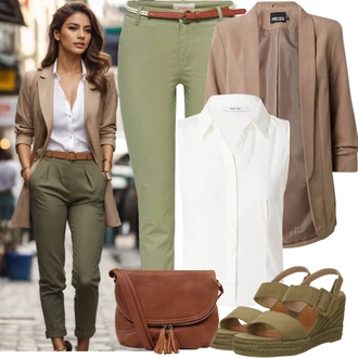 se suchým zipem Outfit s Béžová/Tmavě zelená/Khaki Korkový sandál na klínku/Bota Na Klínku/Espadrille sandál/Sandál na klínku/Letní Bota/Espadrilka s klínovým podpatkem Tom Tailor "Outfit na léto"