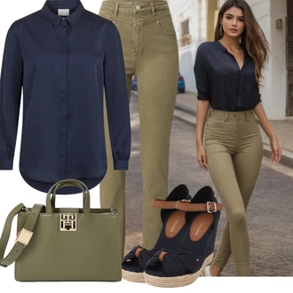 Vysoké Podpatky Outfit s Tmavě modrá/Béžová/Světle modrá Bota Na Klínku/Espadrilka s klínovým podpatkem/Lodička na klínku/Dámská lodička na klínovém podpatku/Letní Bota/Sandál na klínku Tommy Hilfiger "Plážový outfit"