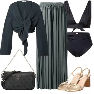 Outfit s ?erná/Tmav? modrá Plavky Bikiny - Spodní Díl/Plavky na kontrolu b?icha/Dlouhé Plavky/Bikiny hotpant/Bikina s vysokým pasem/Spodní díl bikin/Formující tankini/Tvarující Plavky HUNKEMÖLLER "Plá?ový outfit"