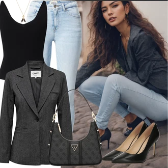 Vysoké Podpatky Outfit s Bílá/Černá/Hnědá/Žlutá Guess "Outfit na léto"