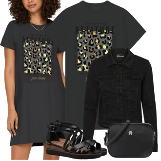 Zapínání na knoflíky Outfit s Černá/Šedá/Zlatý/Béžová/Fialová Žerzejové Šaty/Tričkové šaty/Rock'n rollové šaty/Šaty S Potiskem/Šaty Niki Only "Perfektní na léto"