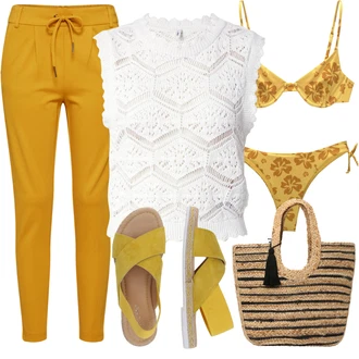 Outfit s Žlutá/Hnědá/Béžová Bikiny - Spodní Díl/Bikiny hotpant/Spodní díl bikin/Brazilské bikini/Provázkové bikini/Bikiny tanga/Vintage Bikiny Pull&Bear "Perfektní na léto"