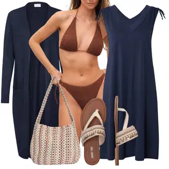 Outfit s Oranžová/Hnědá/Béžová/Tmavě hnědá Kožené bundy pro muže/Horní díl bikin Bralette/Top bikin s vysokým výstřihem/Trojúhelníkové Bikiny/Bikin/Nezařazené rÆre by lorena rae "Perfektní na léto"