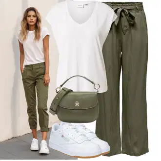 Outfit sa Kaki/Tamnozelena Paperbag Hlača/Hlače od muslina/Lanene Hlače/Tradicionalna Hlača/Široka Hlača JdY "Lijepi ljetni look"